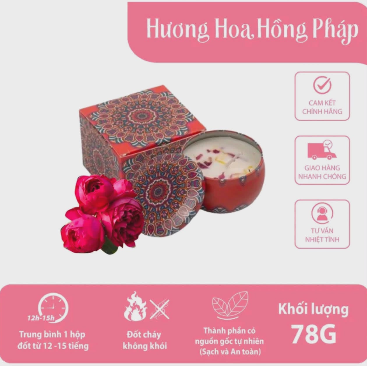 Nến thơm Hoa Hồng Pháp